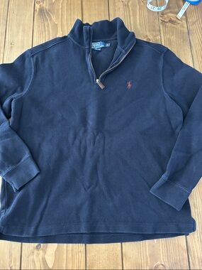 Polo by Ralph Lauren Navy Quarter‑Zip Sweater with Red Pony